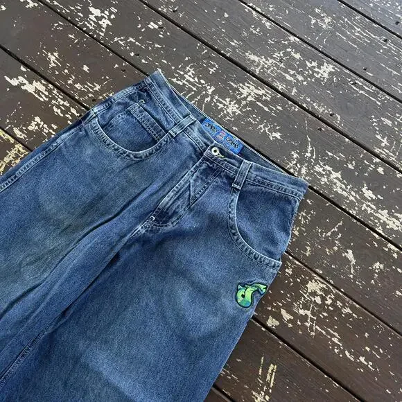 (32x28) Vintage 90s Y2K JNCO Jeans Scroll Embroidered Faded Distressed - Picture 4 of 8